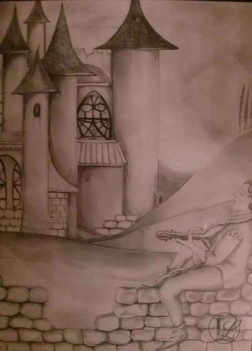 disegno a Matita Il-vecchio-castello_Ascoltando-Modest-Mussorgskij Laura Lepore Artista Torino