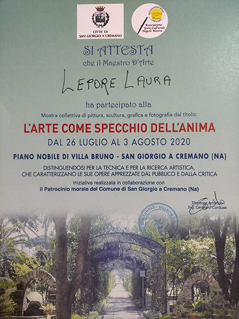 Laura Lepore Artista Torino attestato mostra
