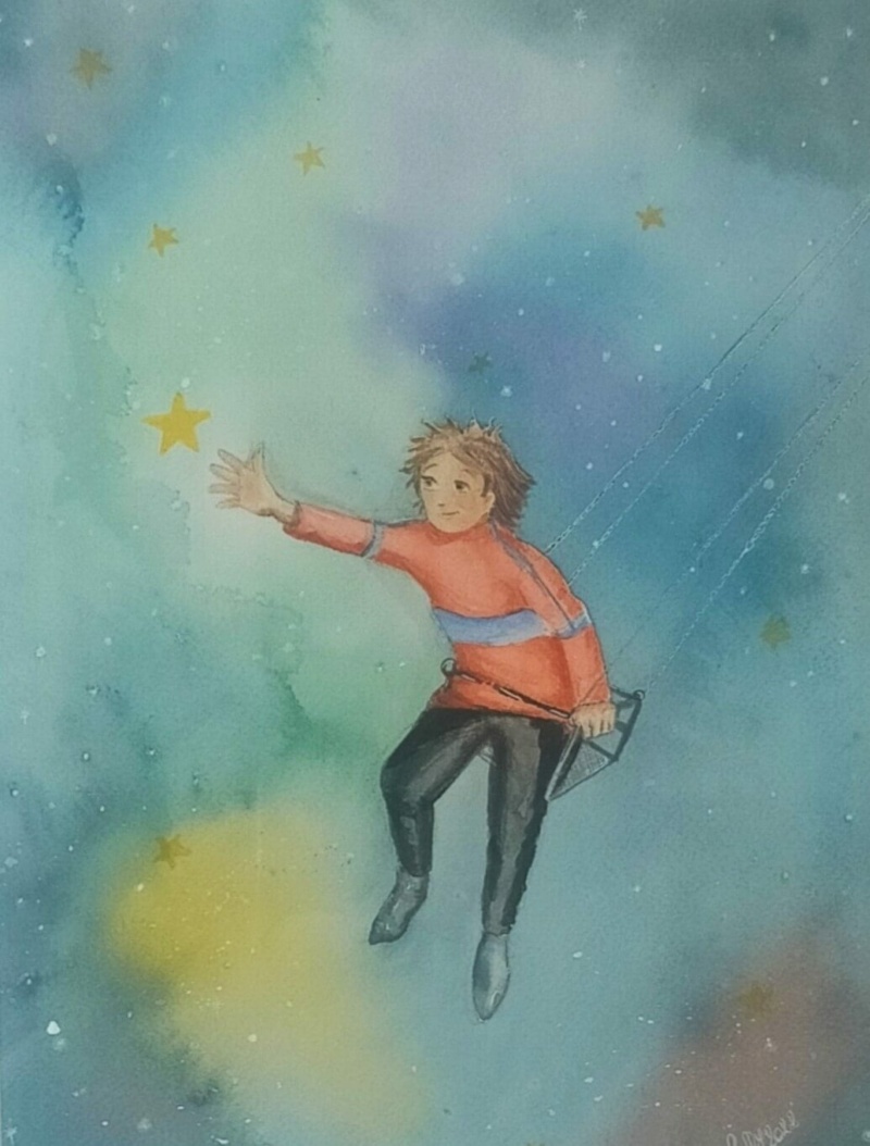 bambino che prende le stelle acquerello laura lepore artista torino