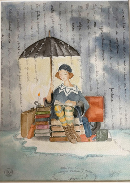 bambina con ombrello acquerello laura lepore artista torino