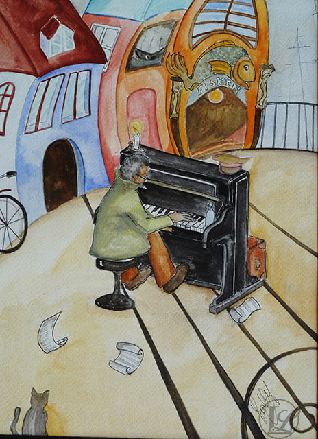 Il_pianista_per-strada-2010 acquerello laura lepore artista torino